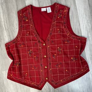 Vintage Cottagecore Grandmacore Button Front V-Neck Vest Waistcoat 22W-24W